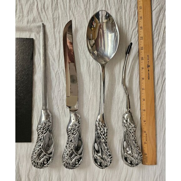 5 Piece Bruce Fox Design Turkey Handle Serving Set Fork Knife Spoon Honing Steel - Picture 9 of 14